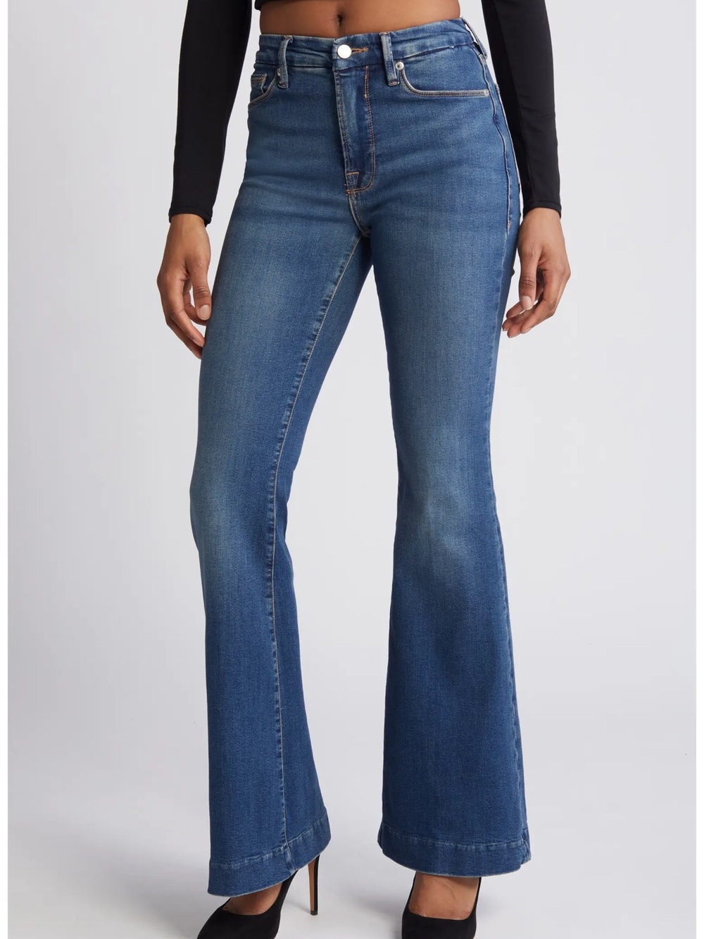 NWT! Good American Good Legs Flare Jeans Dark Blue